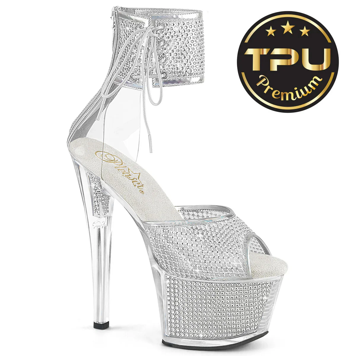 Platform Close Back Rhinestone Embellished Sandal 7" Heel